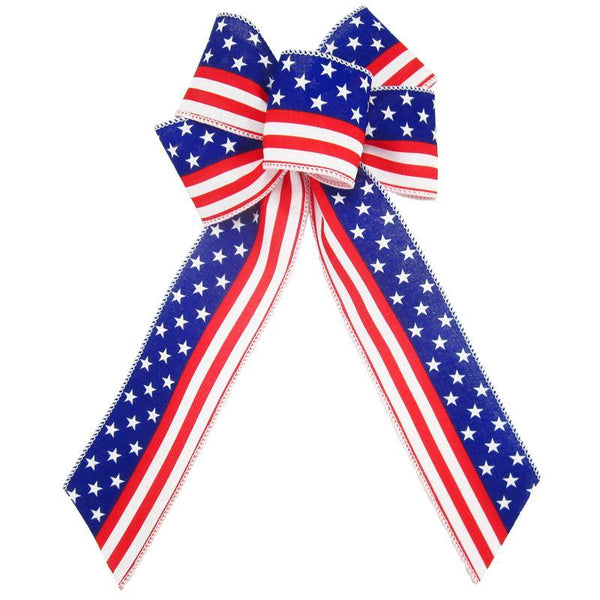 Wired Stars & Stripes White Bow (2.5"ribbon~6"Wx10"L) - Alpine Holiday Bows