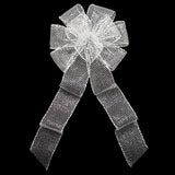Wired Outdoor Mesh Silver Bow (2.5"ribbon~8"Wx16"L) - Alpine Holiday Bows