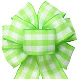Wired Buffalo Plaid Lime Green & White Linen Bows (2.5"ribbon~8"Wx16"L) - Alpine Holiday Bows