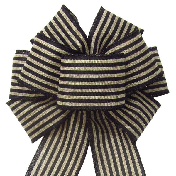 Wired Cabana Stripes Black & Natural Bow (2.5"ribbon~8"Wx16"L) - Alpine Holiday Bows