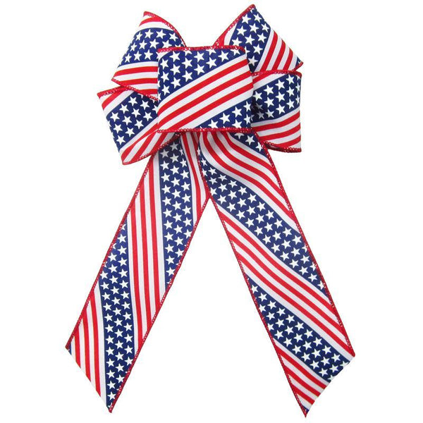 Patriotic Wreath Bows - Wired Old Glory Patriotic Bows (2.5"ribbon~6"Wx10"L)