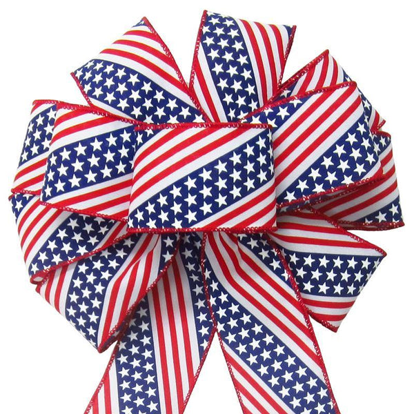 Patriotic Wreath Bows - Wired Old Glory Patriotic Bows (2.5"ribbon~10"Wx20"L)