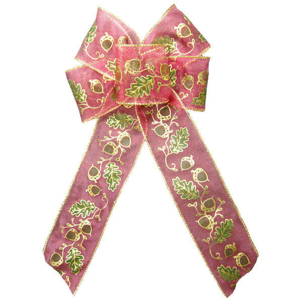 Wired Sheer Autumn Acorns Fall Bows (2.5"ribbon~6"Wx10"L)