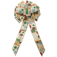 Wired Back to School Bows on Natural Linen (2.5"ribbon~10"Wx20"L)