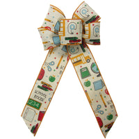 Wired Back to School Bows on Natural Linen (2.5"ribbon~6"Wx10"L)