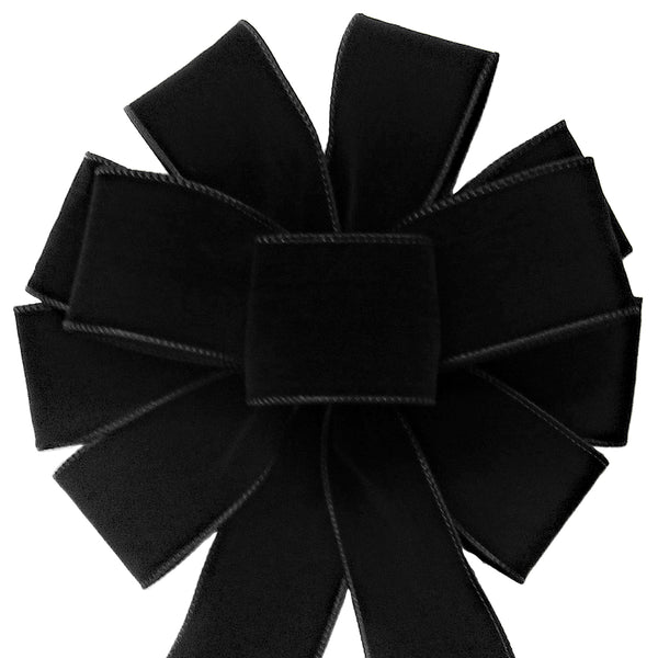 Wired Indoor Outdoor Black Velvet Bow (2.5"ribbon~10"Wx20"L)