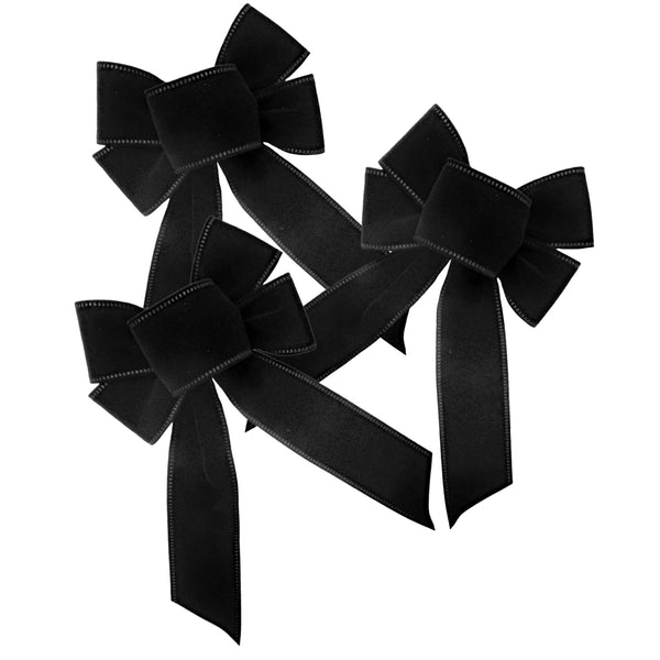 Wired Indoor Outdoor Black Velvet Bow (1.5"ribbon~4"Wx6"L) 3Pack