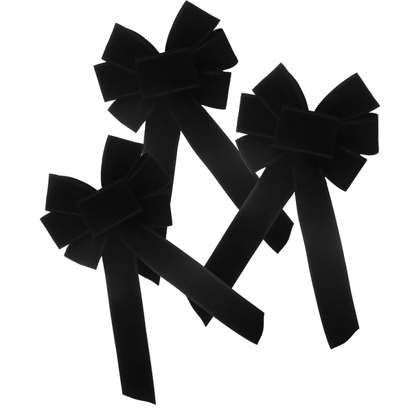 Small Christmas Bows - Wired Indoor Outdoor Black Velvet Bows 5 Inch