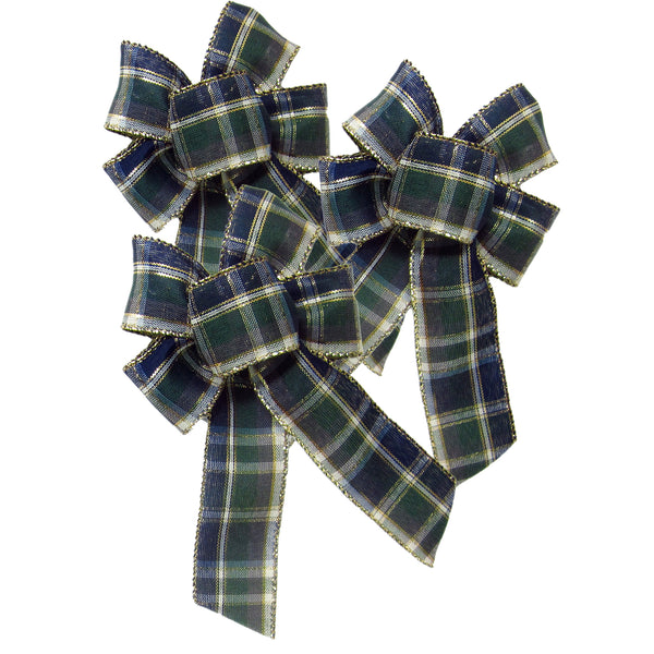 Tiny Plaid Bows - Wired Tiny Blueberry Plaid Bow (1.5"ribbon~4"Wx6"L) 3Pack