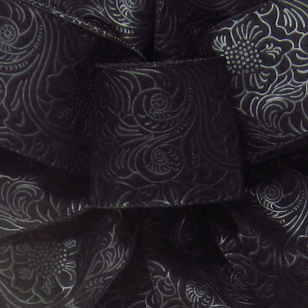 Wired Outdoor Black Floral Breeze Ribbon (#40-2.5"Wx10Yards)