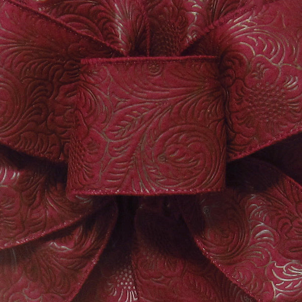 Wired Outdoor Burgundy Floral Breeze Ribbon (#40-2.5"Wx10Yards)