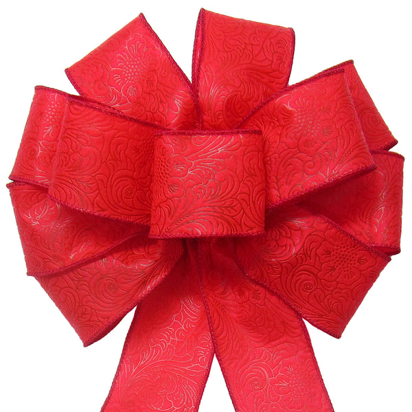 Wired Indoor Outdoor Flower Embossed Waterproof Red Bow (2.5"ribbon~10"Wx20"L)