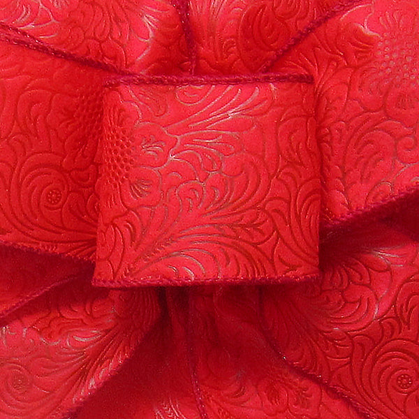 Wired Outdoor Red Floral Breeze Ribbon (#40-2.5"Wx10Yards)