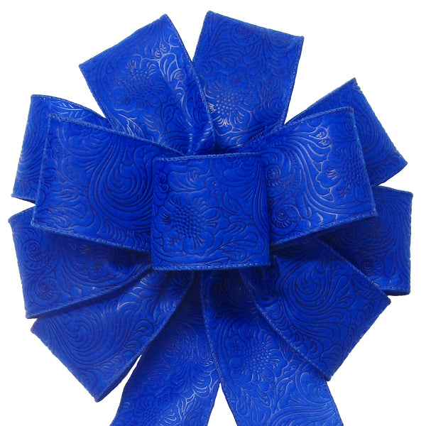 Wired Outdoor Blue Flower Embossed Waterproof Bow (2.5"ribbon~10"Wx20"L)