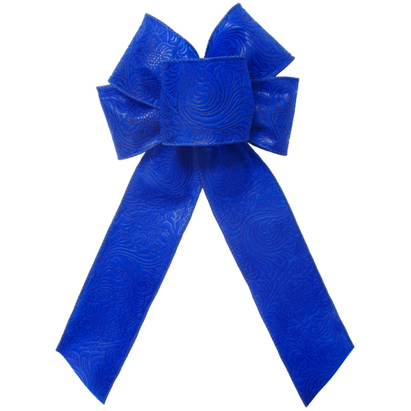 Wired Outdoor Blue Flower Embossed Waterproof Bow (2.5"ribbon~6"Wx10"L)