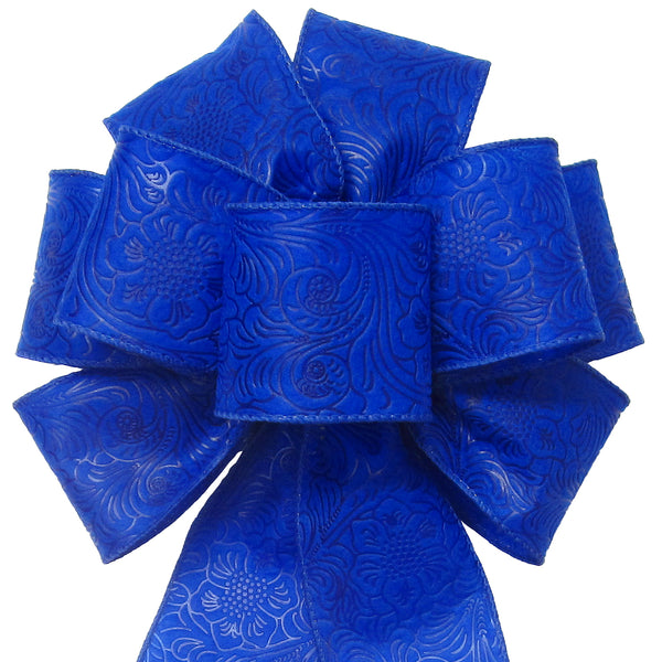 Wired Outdoor Blue Flower Embossed Waterproof Bow (2.5"ribbon~8"Wx16"L)