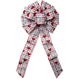 Wired Buffalo Hearts Valentine Gray Plaid Bow (2.5"ribbon~10"Wx20"L)