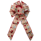 Wired Buffalo Hearts Valentine Natural Plaid Bow (2.5"ribbon~8"Wx16"L)