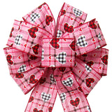 Wired Buffalo Hearts Valentine Pink Plaid Bow (2.5"ribbon~10"Wx20"L)