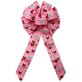 Wired Buffalo Hearts Valentine Pink Plaid Bow (2.5"ribbon~10"Wx20"L)