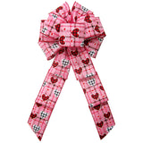 Wired Buffalo Hearts Valentine Pink Plaid Bow (2.5"ribbon~8"Wx16"L)