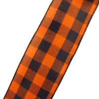 Buffalo Plaid Ribbon - Wired Black & Orange Buffalo Plaid Linen Ribbon (#40-2.5"Wx10Yards)