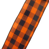 Buffalo Plaid Ribbon - Wired Black & Orange Buffalo Plaid Linen Ribbon (#40-2.5"Wx10Yards)