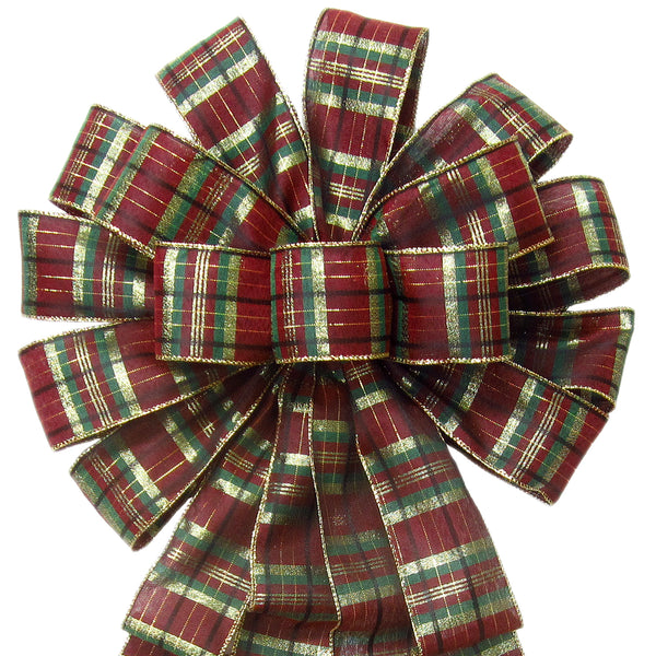 Plaid Wreath Bows - Wired Burgundy Plaid Bow (2.5"ribbon~14"Wx24"L)