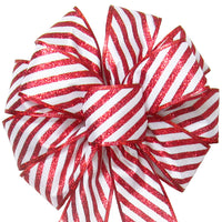 Christmas Stripes Bows - Wired Candy Cane Glitter Stripes Bow (2.5"ribbon~10"Wx20"L)