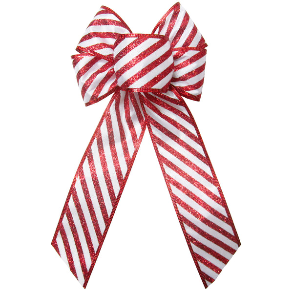 Christmas Bows - Wired Candy Cane Glitter Stripes Bow (2.5"ribbon~6"Wx10"L)