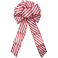 Diagonal Stripes Bow - Wired Candy Cane Glitter Stripes Bow (2.5"ribbon~8"Wx16"L)