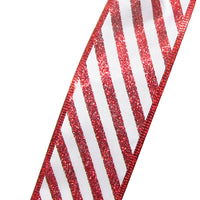 Diagonal Stripes Ribbon - Wired Candy Cane Glitter Stripes Ribbon (#40-2.5"Wx10Yards)