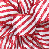 Christmas Ribbon - Wired Candy Cane Glitter Stripes Ribbon (#40-2.5"Wx10Yards)
