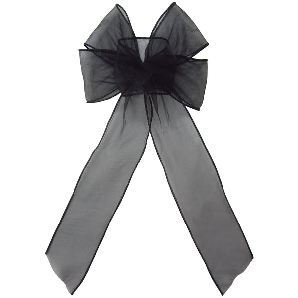 Wired Sheer Bows - Wired Black Chiffon Sheer Bows (2.5"ribbon~6"Wx10"L)