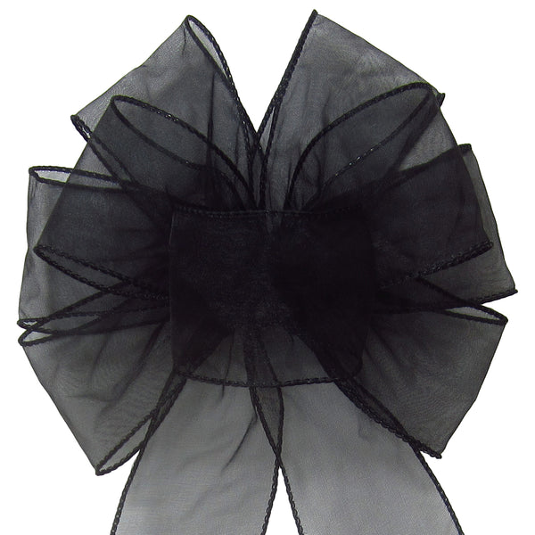 Wired Sheer Bows - Wired Black Chiffon Sheer Bows (2.5"ribbon~8"Wx16"L)