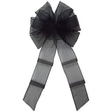 Sheer Wreath Bows - Wired Black Chiffon Sheer Bows (2.5"ribbon~8"Wx16"L)