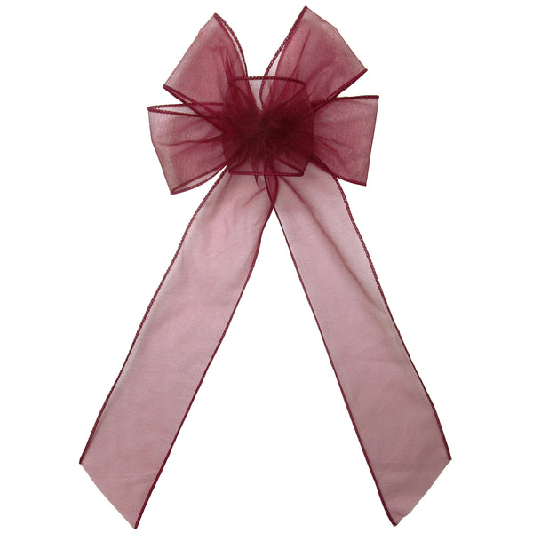 Wired Sheer Bows - Wired Burgundy Chiffon Sheer Bows (2.5"ribbon~6"Wx10"L)