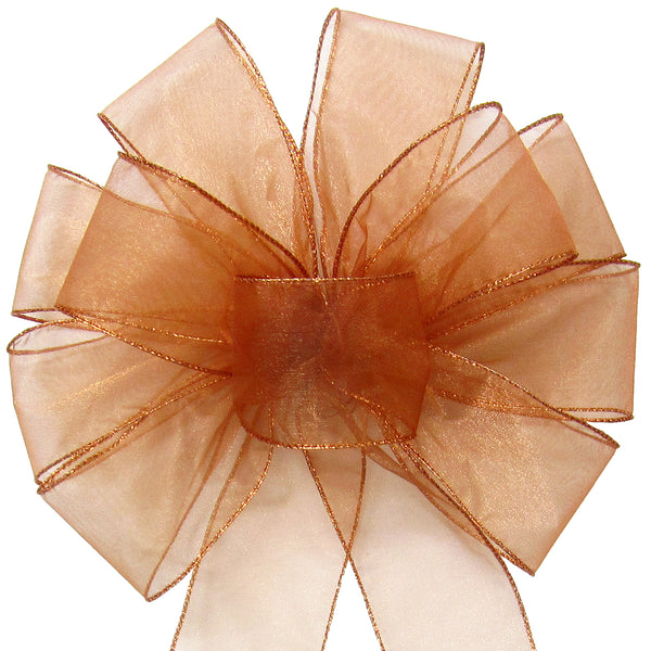 Sheer Christmas Bows - Wired Copper Chiffon Sheer Bows (2.5"ribbon~10"Wx20"L)