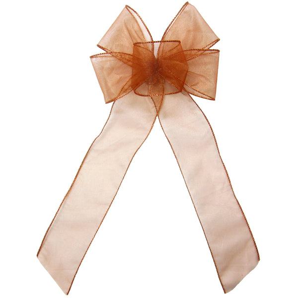 Sheer Chiffon Bows - Wired Copper Chiffon Sheer Bows (2.5"ribbon~6"Wx10"L)