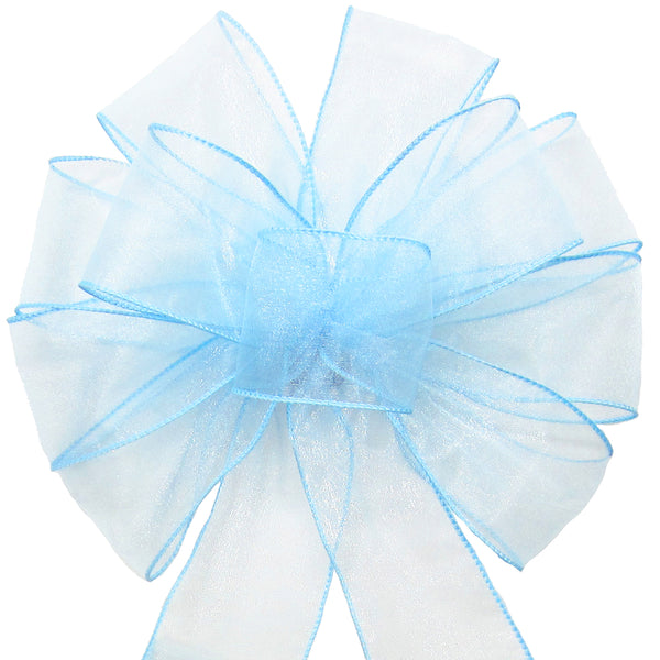 Wired Light Blue Chiffon Sheer Bows (2.5"ribbon~10"Wx20"L)