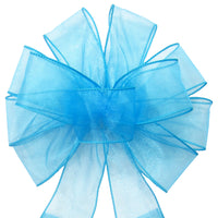 Wired Turquoise Blue Chiffon Sheer Bows (2.5"ribbon~10"Wx20"L)