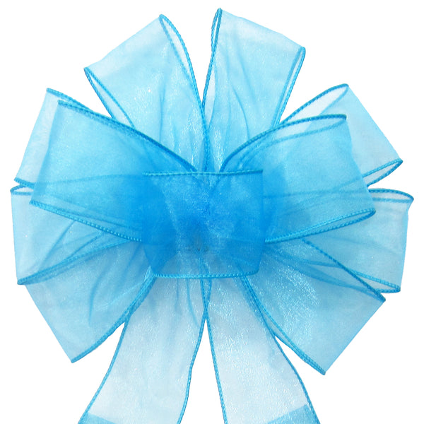 Wired Turquoise Blue Chiffon Sheer Bows (2.5"ribbon~10"Wx20"L)