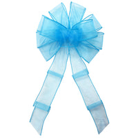 Wired Turquoise Blue Chiffon Sheer Bows (2.5"ribbon~10"Wx20"L)