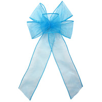 Wired Turquoise Blue Chiffon Sheer Bows (2.5"ribbon~6"Wx10"L)