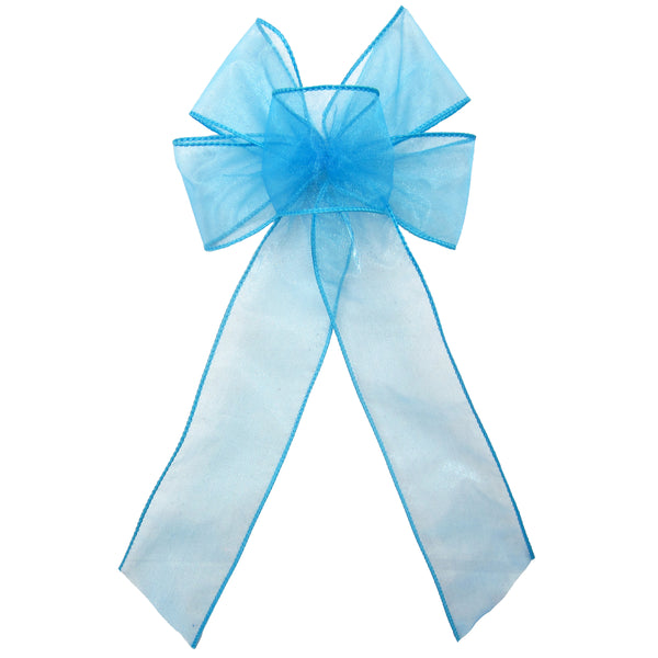 Wired Turquoise Blue Chiffon Sheer Bows (2.5"ribbon~6"Wx10"L)
