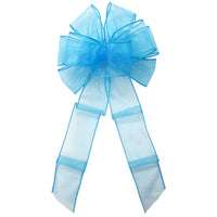 Wired Turquoise Blue Chiffon Sheer Bows (2.5"ribbon~8"Wx16"L)