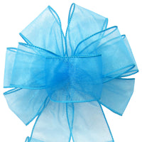Wired Turquoise Blue Chiffon Sheer Bows (2.5"ribbon~8"Wx16"L)