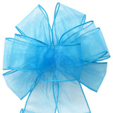 Wired Turquoise Blue Chiffon Sheer Bows (2.5"ribbon~8"Wx16"L)