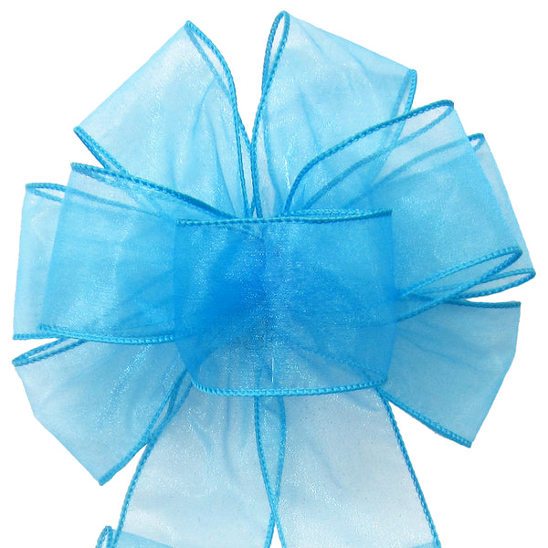 Wired Turquoise Blue Chiffon Sheer Bows (2.5"ribbon~8"Wx16"L)