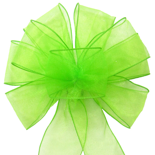 Wired Lime Green Chiffon Sheer Bows (2.5"ribbon~8"Wx16"L)